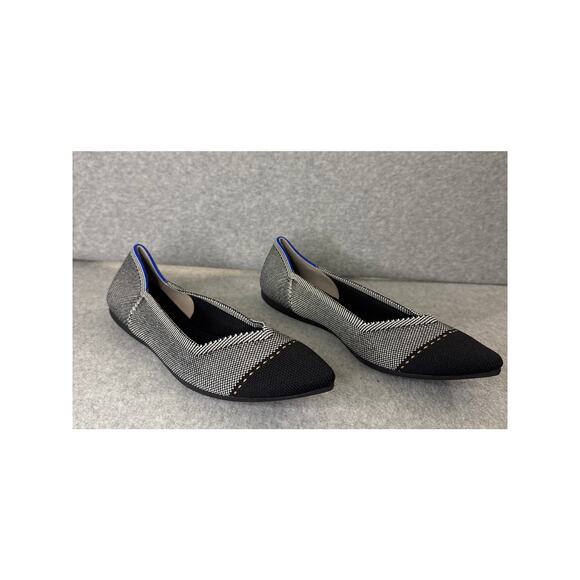 Rothy’s The Point Gray Mist Herringbone Cap Toe Flats 6.5 NWOT Eco Knit - Picture 3 of 6